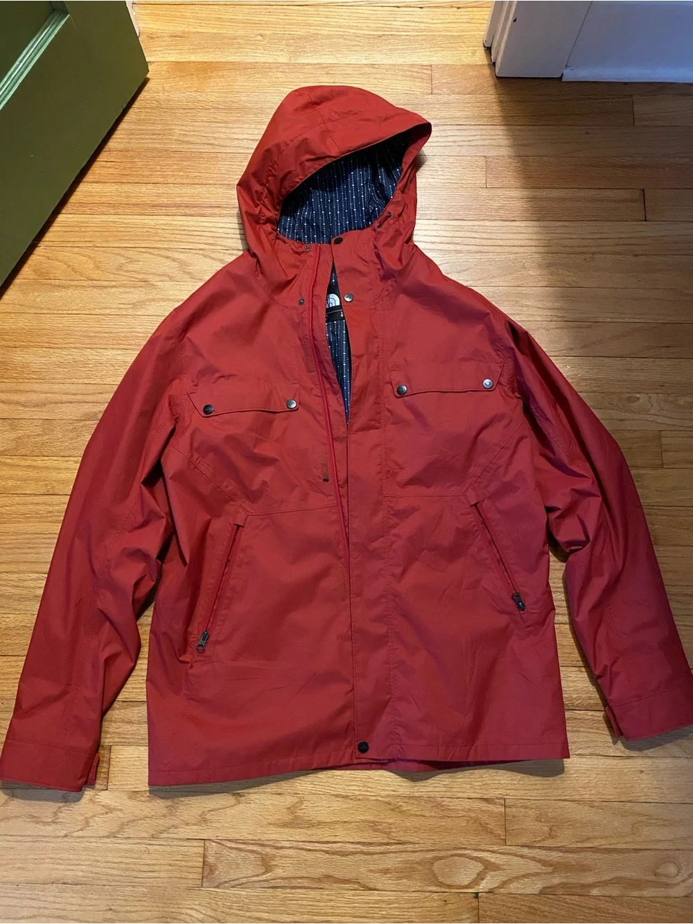 North Face Red Hooded Rain Jacket